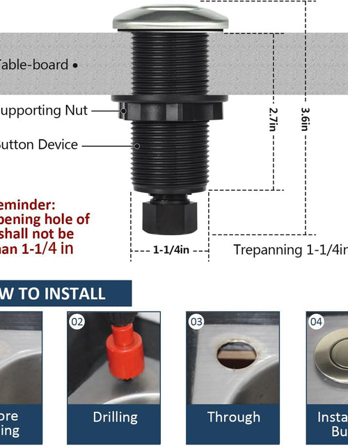 Load image into Gallery viewer, Garbage Disposal Air Switch Kit Sink Top Waste Disposal Long Stainless Steel Brushed Nickel On/Off Air Button Food and Waste Disposals Part by
