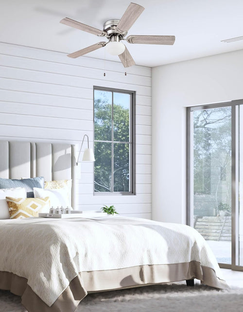 Load image into Gallery viewer, Alvina, 44 Inch Traditional Flush Mount Indoor LED Ceiling Fan with Light, Pull Chain, Dual Finish Blades, Reversible Motor - 51585-01 (Satin Nickel)
