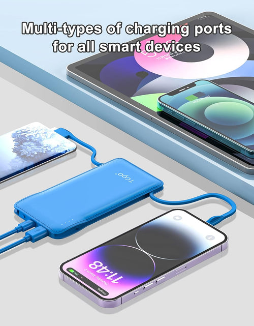 Load image into Gallery viewer, 10000Mah Power Bank Portable Charger with Built-In Cables, Portable Phone Charger Battery Backup Compatible with Iphone Android Phones
