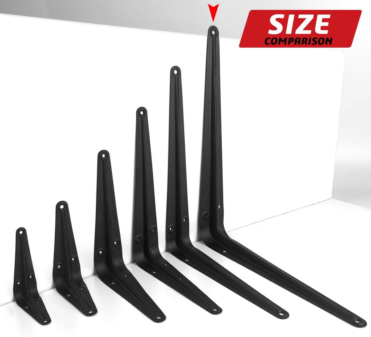 20 Pack 12 Inch Shelf Brackets, Heavy Duty Black Iron Metal Floating Shelves Bracket L Bracket Corner Brace Support, J Brackets Metal Joint Angle Bracket