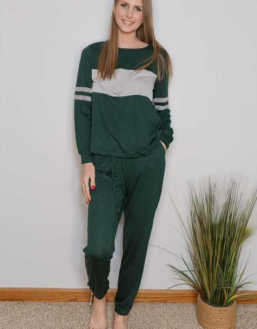 Load image into Gallery viewer, Women&#39;S Color Block 2 Piece Tracksuit Crewneck Long Sleeve Tops Long Sweatpants Outfits Lounge Sets
