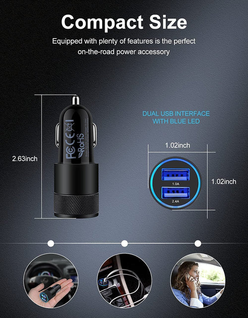 Load image into Gallery viewer, Car Charger, [2Pack/3.4A] Fast Charge Dual Port USB Cargador Carro Lighter Adapter for Iphone 15 14 13 12 11 Pro Max X XR XS 8 plus 6S, Ipad, Samsung Galaxy S23 S22 S21 S10 plus S7 J7 S10E S9 Note 8
