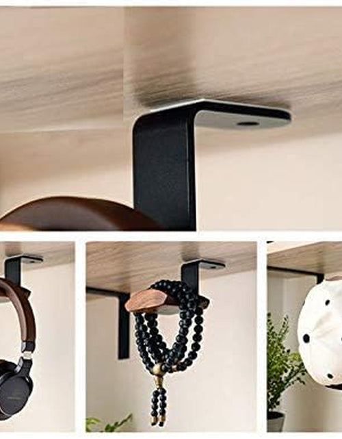 Load image into Gallery viewer, Under-Desk Mount Headphone Hanger Headset Stand Hook Walnut Wood Headphone Holder Rack Hook for Audio,Studio &amp; Gaming Headphones
