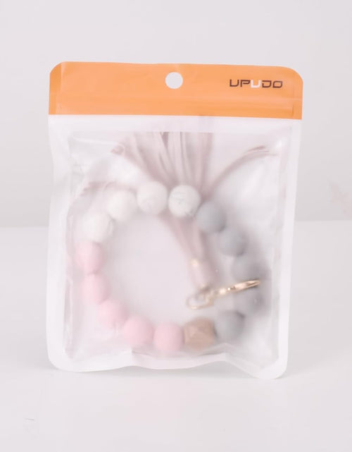 Load image into Gallery viewer, Keychain Bracelet Wristlet, Silicone Beaded Key Ring Bracelet with Card Wallet, Elastic Keyring Bangle for Womens

