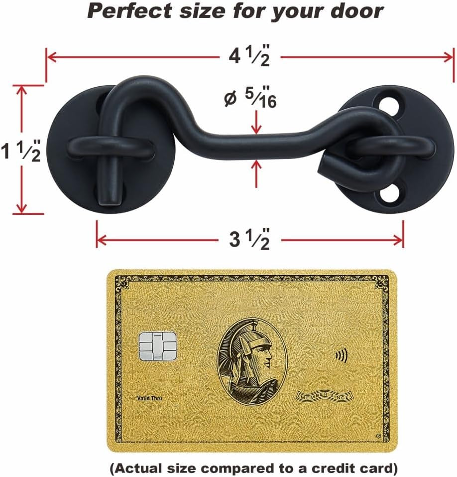 4” Privacy Hook and Eye Latch Easy Lock for Barn Door, Black