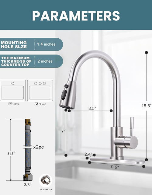 Load image into Gallery viewer, Kitchen Faucet with Sprayer, Kitchen Sink Faucet, SUS 304 Stainless Steel, High Arc Single Handle Brushed Nickel Kitchen Faucets with Pull down Sprayer, Pull Out Kitchen Faucet with Deck Plate
