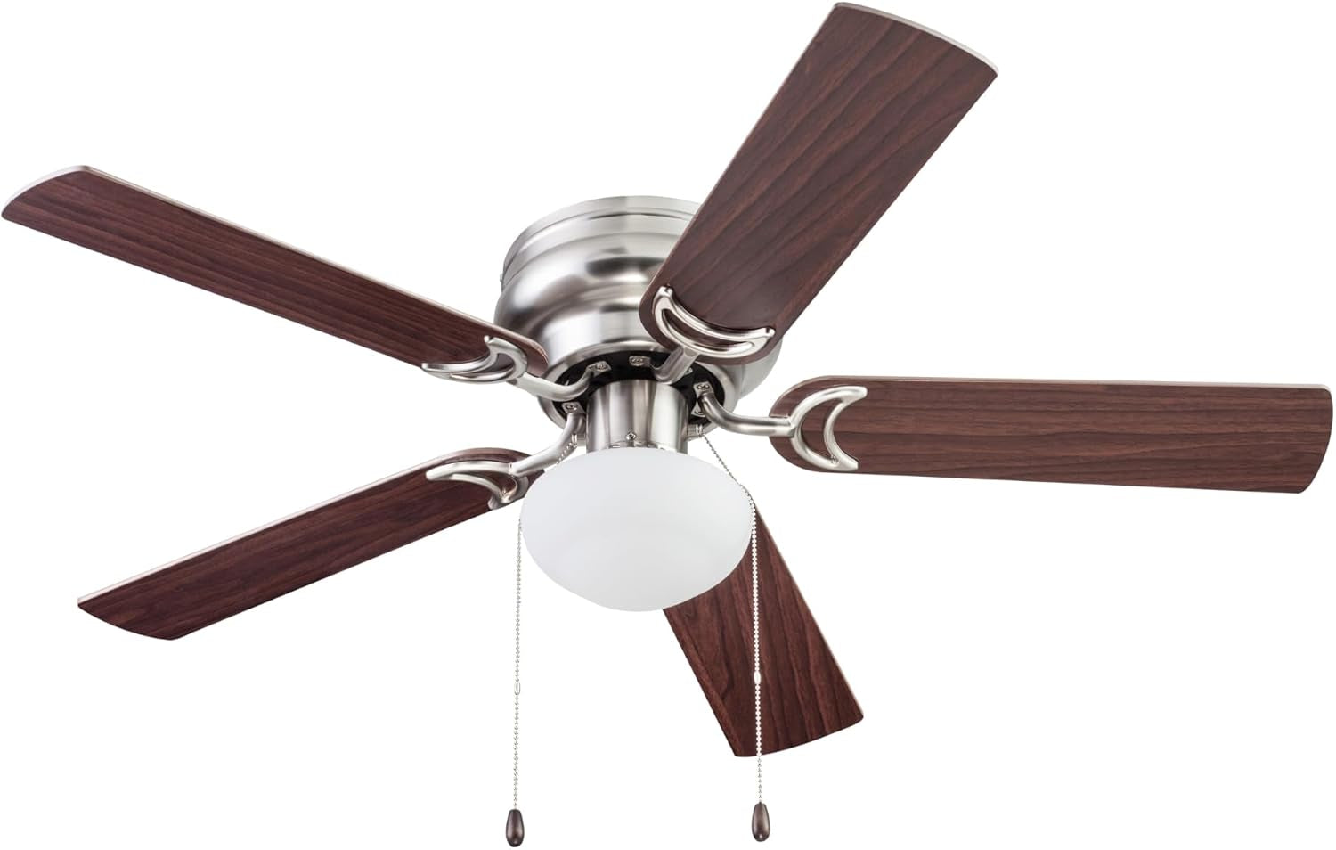Alvina, 44 Inch Traditional Flush Mount Indoor LED Ceiling Fan with Light, Pull Chain, Dual Finish Blades, Reversible Motor - 51585-01 (Satin Nickel)