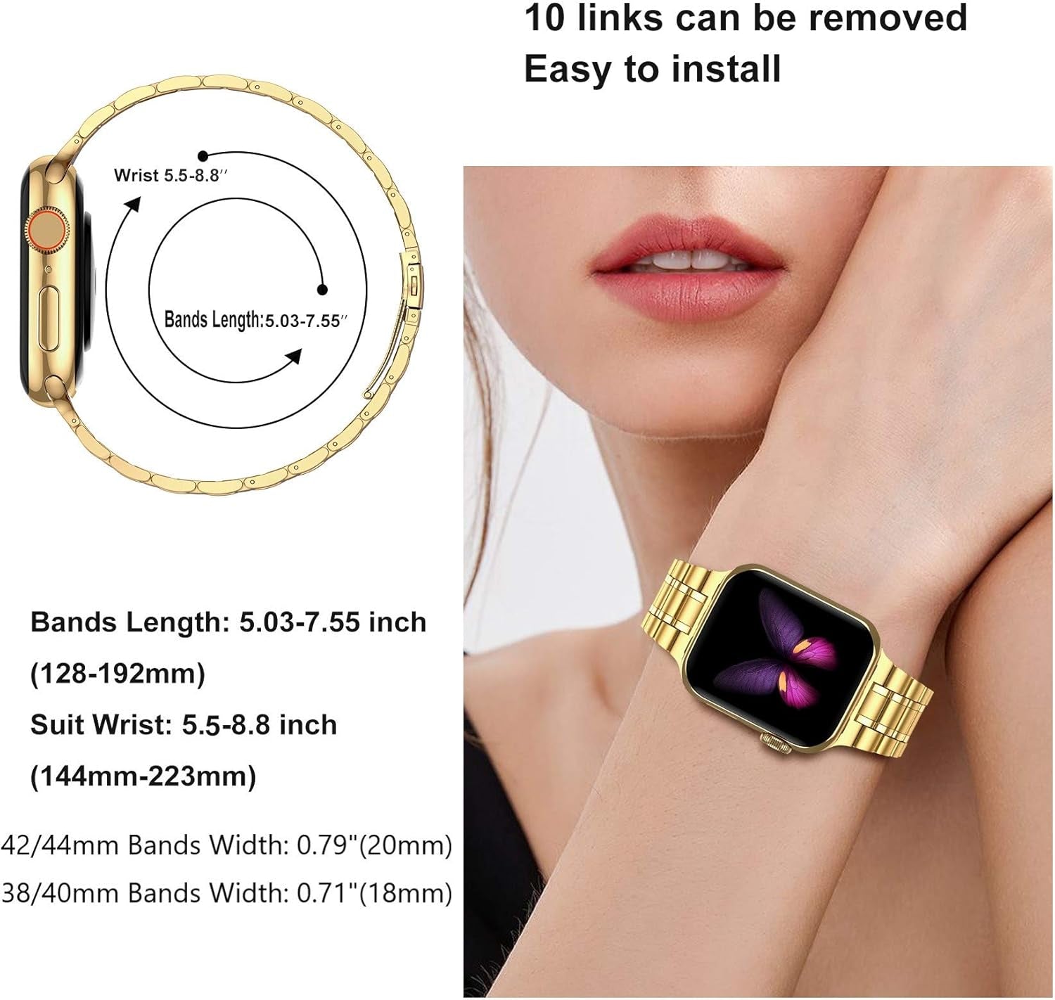 Solid Stainless Steel Band Compatible with Apple Watch 45Mm 44Mm 42Mm 41Mm 40Mm 38Mm, Metal Strap for Iwatch Series 7 6 5 4 3 2 1 SE