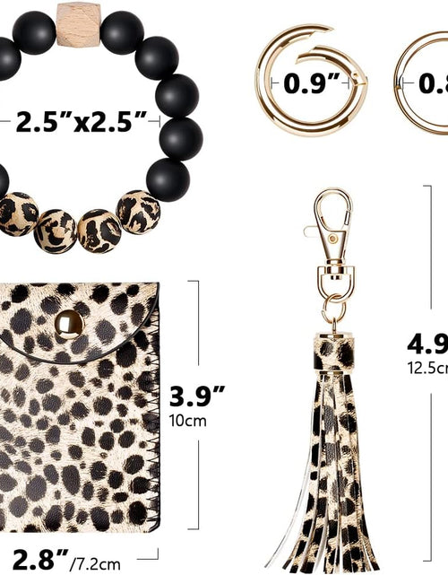 Load image into Gallery viewer, Keychain Bracelet Wristlet, Silicone Beaded Key Ring Bracelet with Card Wallet, Elastic Keyring Bangle for Womens
