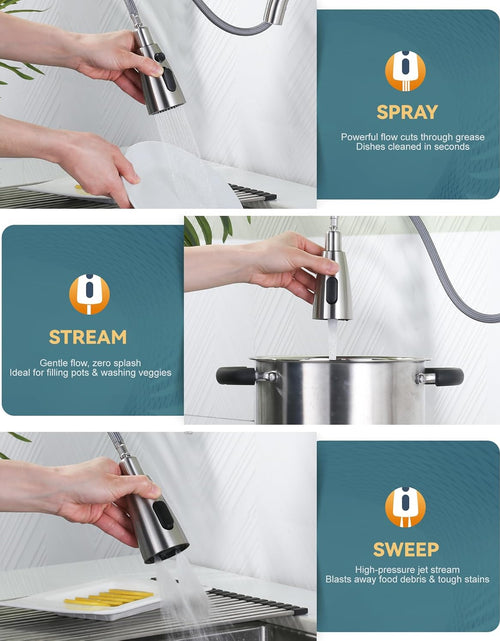 Load image into Gallery viewer, Kitchen Faucet with Sprayer, Kitchen Sink Faucet, SUS 304 Stainless Steel, High Arc Single Handle Brushed Nickel Kitchen Faucets with Pull down Sprayer, Pull Out Kitchen Faucet with Deck Plate
