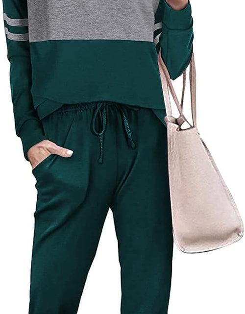 Load image into Gallery viewer, Women&#39;S Color Block 2 Piece Tracksuit Crewneck Long Sleeve Tops Long Sweatpants Outfits Lounge Sets

