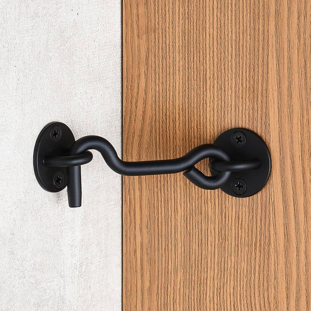 4” Privacy Hook and Eye Latch Easy Lock for Barn Door, Black