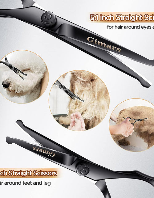 Load image into Gallery viewer, 4CR Stainless Steel Safety round Tip 6 in 1 Professional Dog Grooming Scissors Kit, Heavy Duty Titanium Coated Straight &amp; Thinning &amp; Curved Shears &amp; Comb Set for Dog &amp; Cat Grooming
