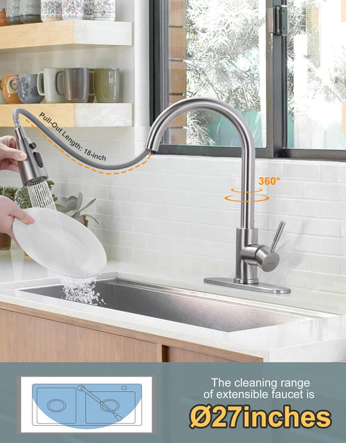 Load image into Gallery viewer, Kitchen Faucet with Sprayer, Kitchen Sink Faucet, SUS 304 Stainless Steel, High Arc Single Handle Brushed Nickel Kitchen Faucets with Pull down Sprayer, Pull Out Kitchen Faucet with Deck Plate
