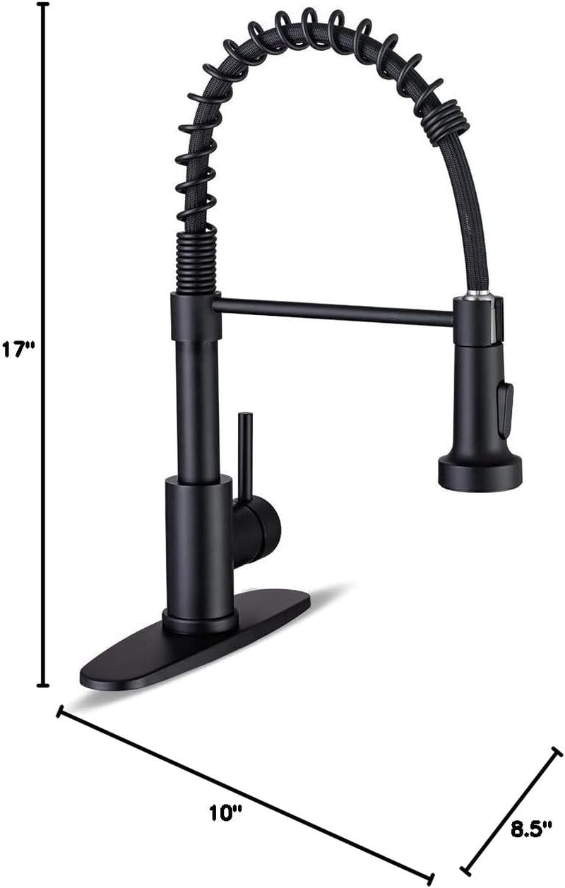 Kitchen Faucets with Pull down Sprayer Commercial Industrial Stainless Steel Single Handle Single Hole Spring Farmhouse RV Sink Faucet, Matte Black