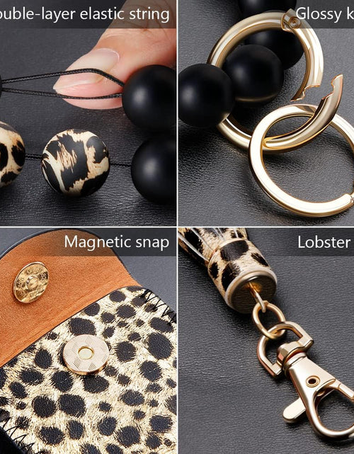 Load image into Gallery viewer, Keychain Bracelet Wristlet, Silicone Beaded Key Ring Bracelet with Card Wallet, Elastic Keyring Bangle for Womens
