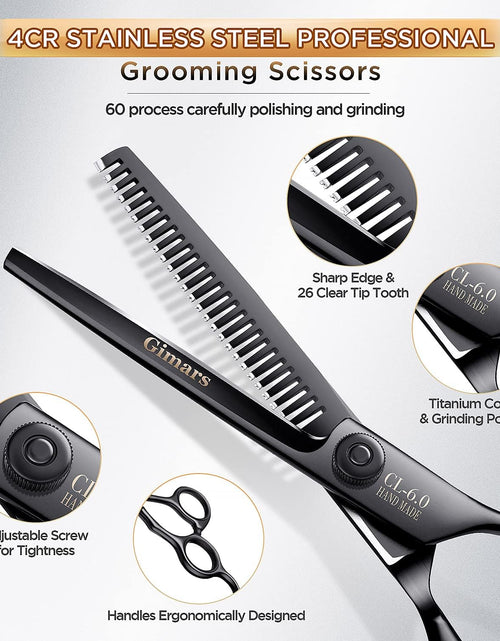 Load image into Gallery viewer, 4CR Stainless Steel Safety round Tip 6 in 1 Professional Dog Grooming Scissors Kit, Heavy Duty Titanium Coated Straight &amp; Thinning &amp; Curved Shears &amp; Comb Set for Dog &amp; Cat Grooming
