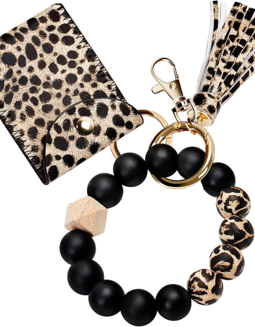 Load image into Gallery viewer, Keychain Bracelet Wristlet, Silicone Beaded Key Ring Bracelet with Card Wallet, Elastic Keyring Bangle for Womens
