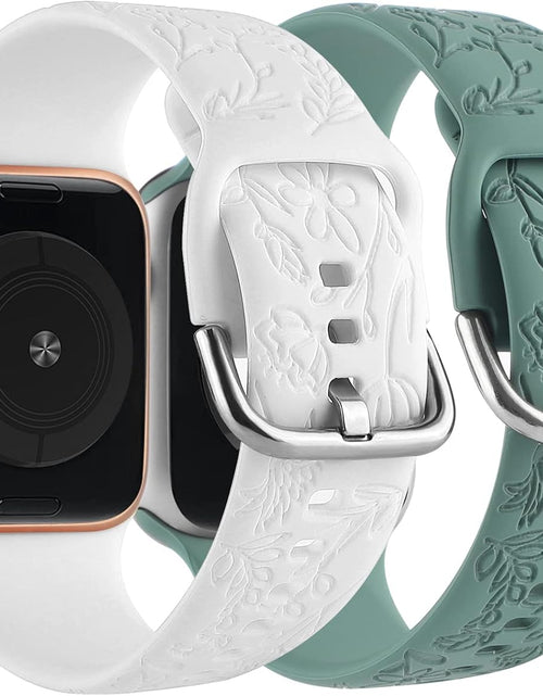 Load image into Gallery viewer, 2 Pack Flower Engraved Sport Strap Compatible with Apple Watch Bands 38Mm 40Mm 41Mm, Women Floral Laser Soft Silicone Wristband Replacement Iwatch Series 8 7 6 5 4 3 2 1 SE
