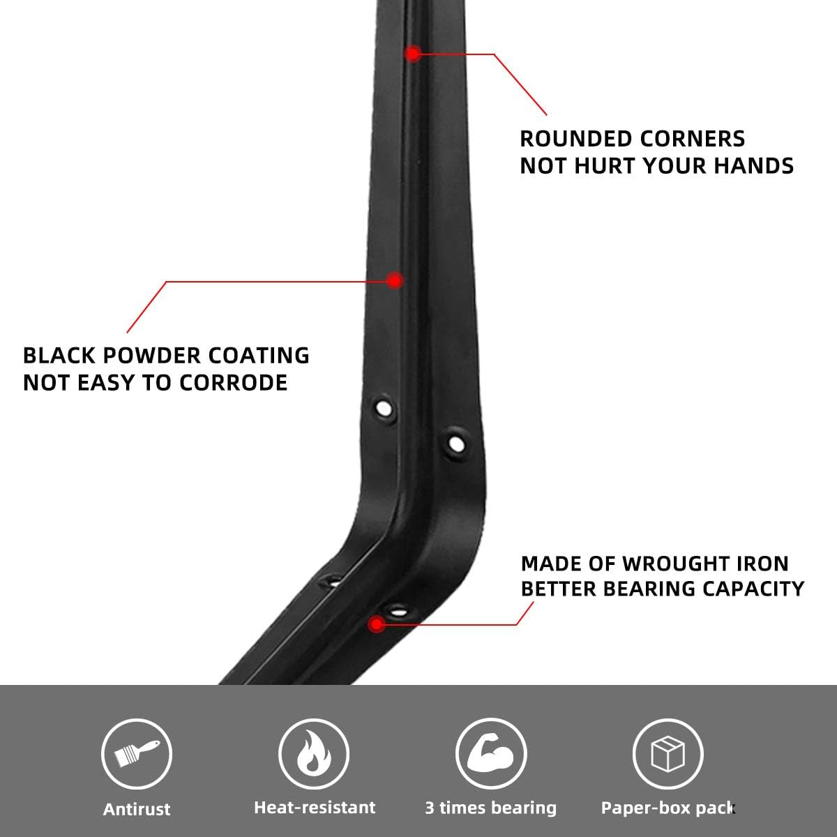 20 Pack 12 Inch Shelf Brackets, Heavy Duty Black Iron Metal Floating Shelves Bracket L Bracket Corner Brace Support, J Brackets Metal Joint Angle Bracket