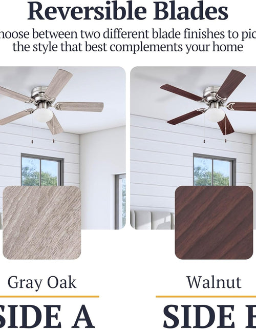Load image into Gallery viewer, Alvina, 44 Inch Traditional Flush Mount Indoor LED Ceiling Fan with Light, Pull Chain, Dual Finish Blades, Reversible Motor - 51585-01 (Satin Nickel)
