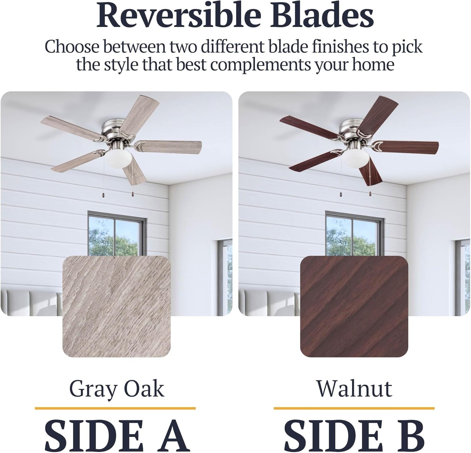 Alvina, 44 Inch Traditional Flush Mount Indoor LED Ceiling Fan with Light, Pull Chain, Dual Finish Blades, Reversible Motor - 51585-01 (Satin Nickel)