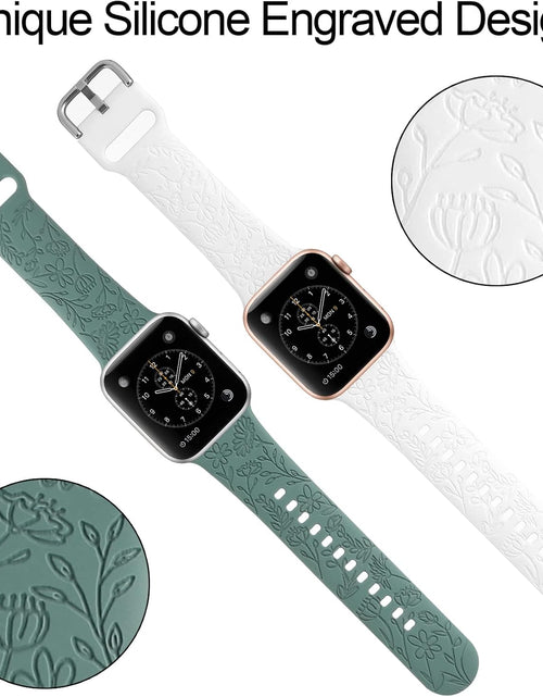 Load image into Gallery viewer, 2 Pack Flower Engraved Sport Strap Compatible with Apple Watch Bands 38Mm 40Mm 41Mm, Women Floral Laser Soft Silicone Wristband Replacement Iwatch Series 8 7 6 5 4 3 2 1 SE
