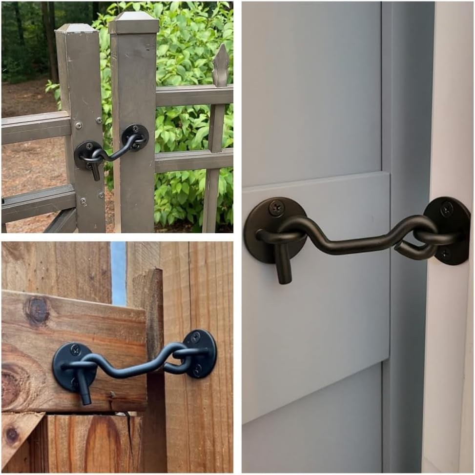 4” Privacy Hook and Eye Latch Easy Lock for Barn Door, Black