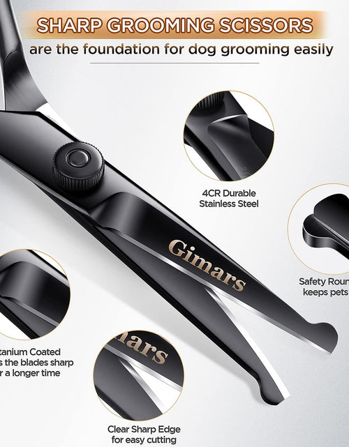 Load image into Gallery viewer, 4CR Stainless Steel Safety round Tip 6 in 1 Professional Dog Grooming Scissors Kit, Heavy Duty Titanium Coated Straight &amp; Thinning &amp; Curved Shears &amp; Comb Set for Dog &amp; Cat Grooming
