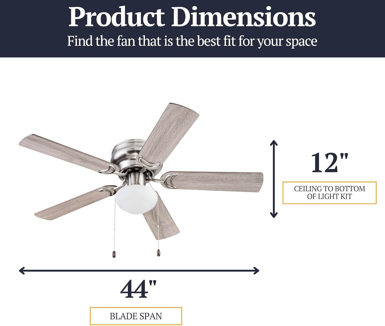 Alvina, 44 Inch Traditional Flush Mount Indoor LED Ceiling Fan with Light, Pull Chain, Dual Finish Blades, Reversible Motor - 51585-01 (Satin Nickel)
