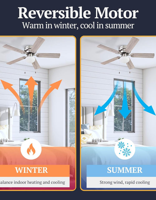 Load image into Gallery viewer, Alvina, 44 Inch Traditional Flush Mount Indoor LED Ceiling Fan with Light, Pull Chain, Dual Finish Blades, Reversible Motor - 51585-01 (Satin Nickel)
