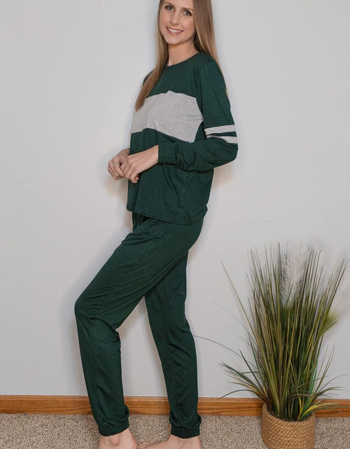Load image into Gallery viewer, Women&#39;S Color Block 2 Piece Tracksuit Crewneck Long Sleeve Tops Long Sweatpants Outfits Lounge Sets
