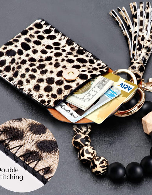 Load image into Gallery viewer, Keychain Bracelet Wristlet, Silicone Beaded Key Ring Bracelet with Card Wallet, Elastic Keyring Bangle for Womens
