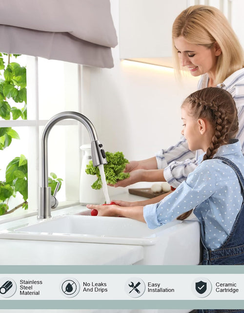 Load image into Gallery viewer, Kitchen Faucet with Sprayer, Kitchen Sink Faucet, SUS 304 Stainless Steel, High Arc Single Handle Brushed Nickel Kitchen Faucets with Pull down Sprayer, Pull Out Kitchen Faucet with Deck Plate
