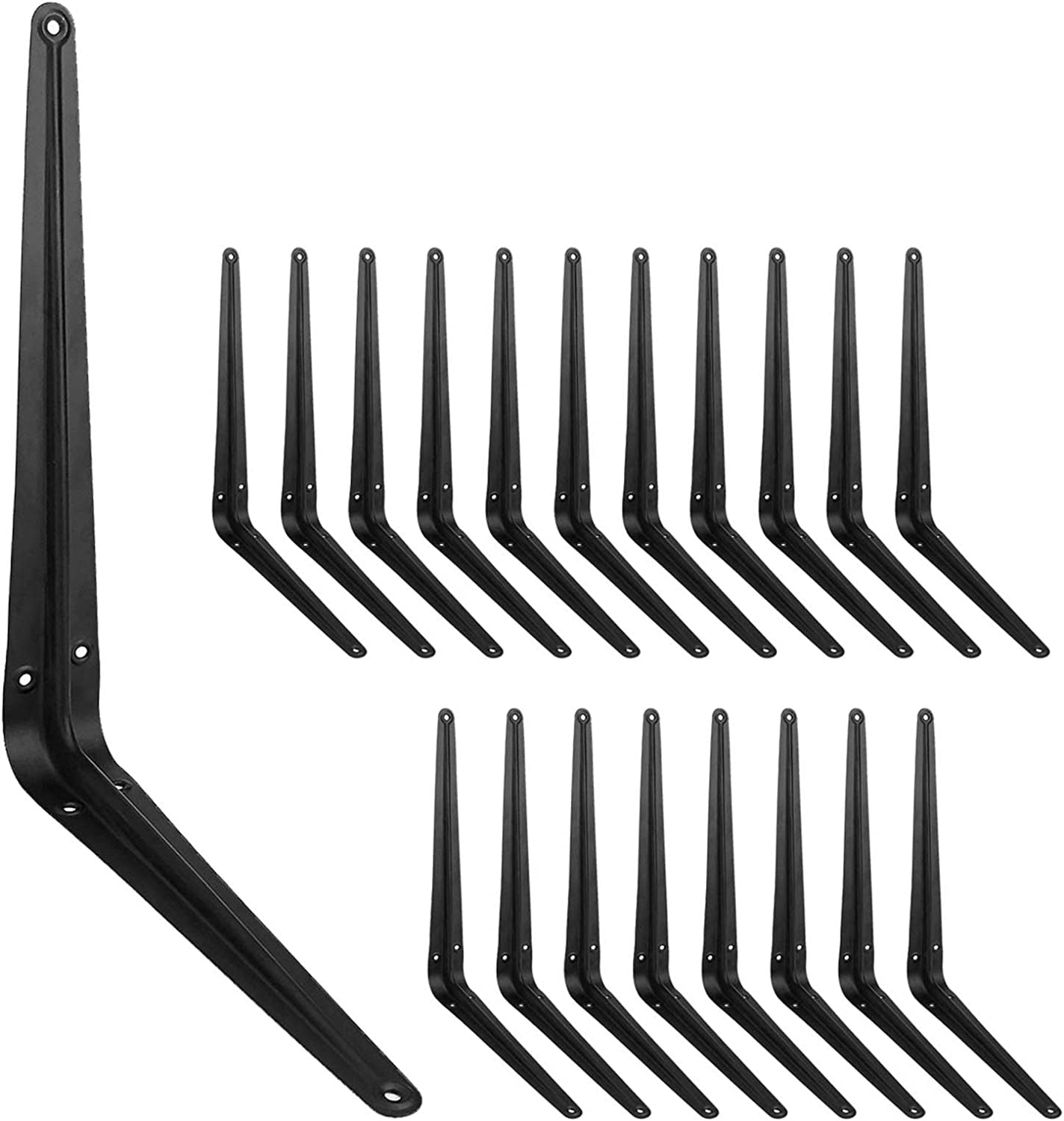 20 Pack 12 Inch Shelf Brackets, Heavy Duty Black Iron Metal Floating Shelves Bracket L Bracket Corner Brace Support, J Brackets Metal Joint Angle Bracket