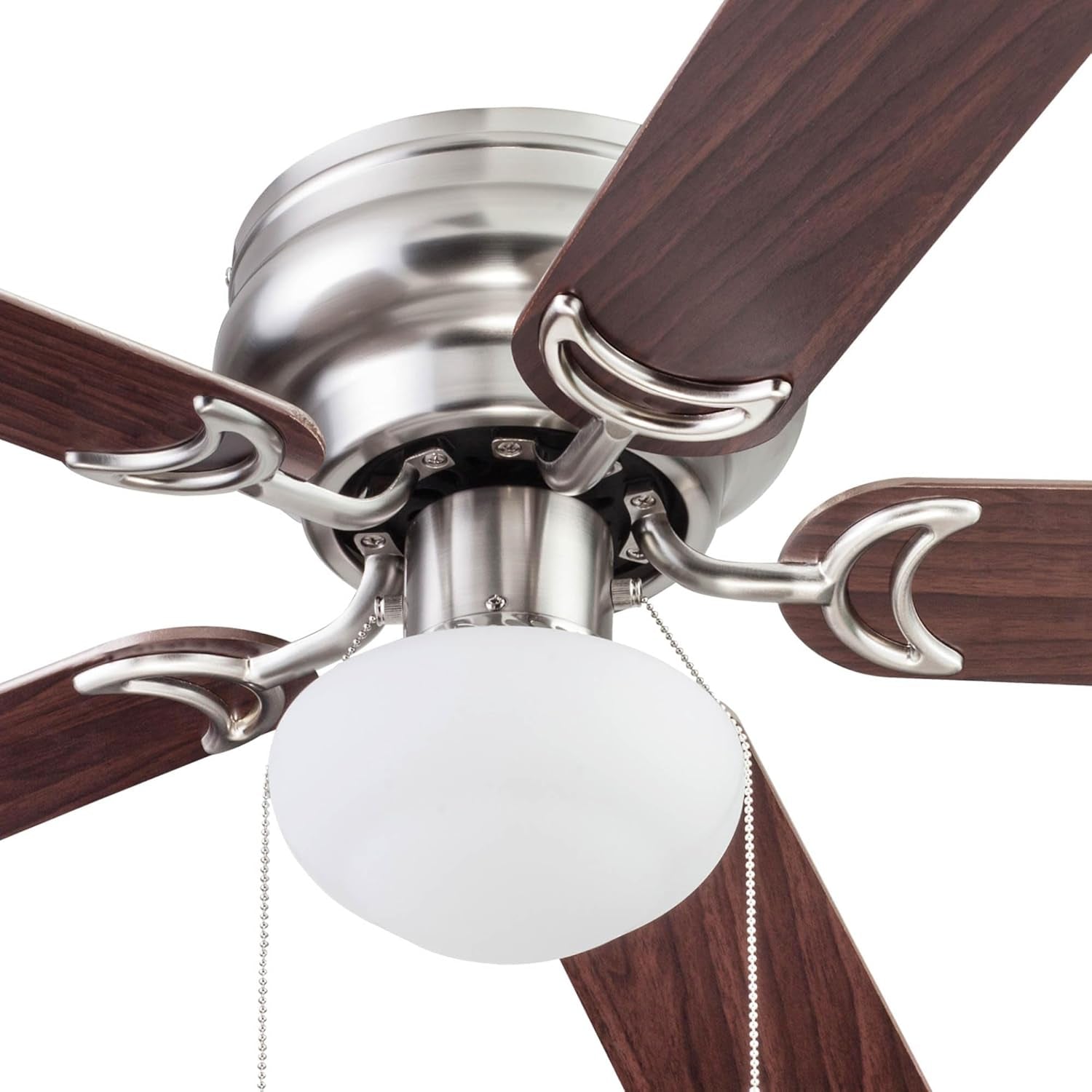 Alvina, 44 Inch Traditional Flush Mount Indoor LED Ceiling Fan with Light, Pull Chain, Dual Finish Blades, Reversible Motor - 51585-01 (Satin Nickel)